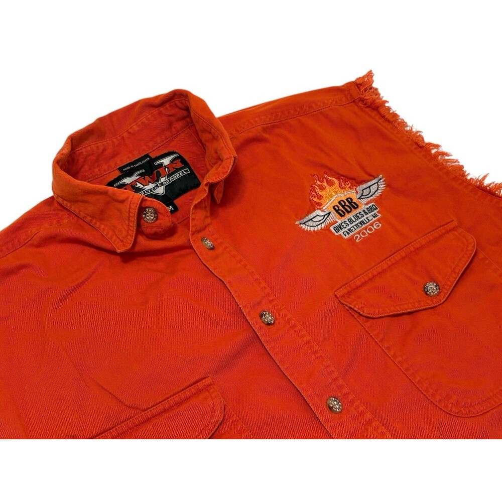 VTG 2006 V Twin Tank Top Mens M Size Orange Shirt Button Bikes, Blues & BBQ / AR